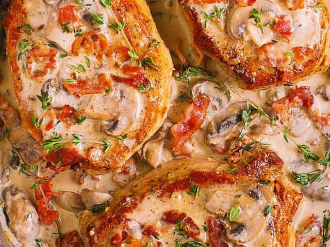 Keto Bacon And Mushroom Smothered Pork Chops
