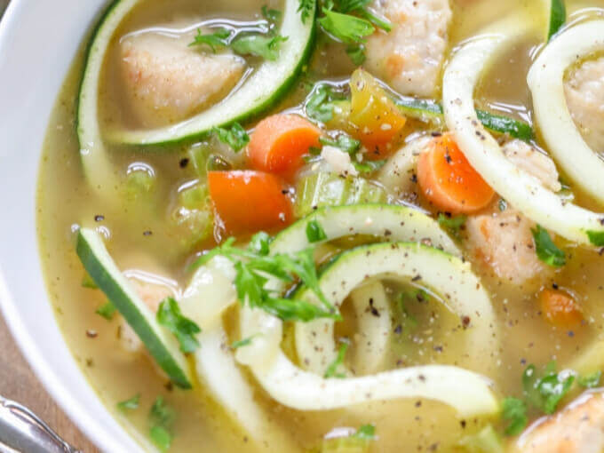 Keto Chicken Zucchini Noodle Soup